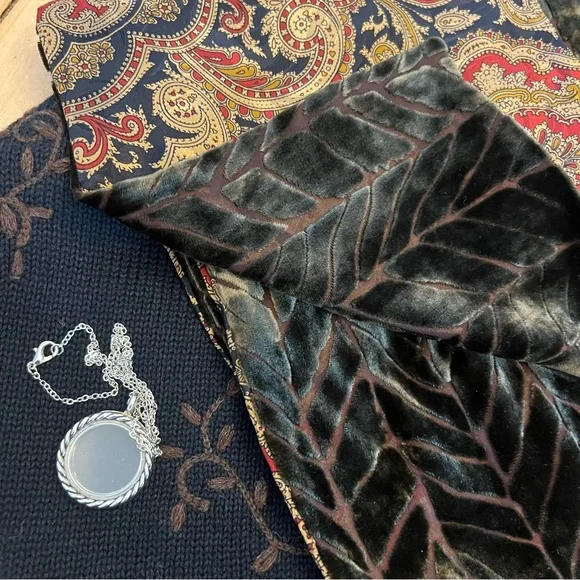 Fall/Winter Ensemble: Talbots Sweater, Silk Devoré Scarf, Effy Locket, Cat Purse